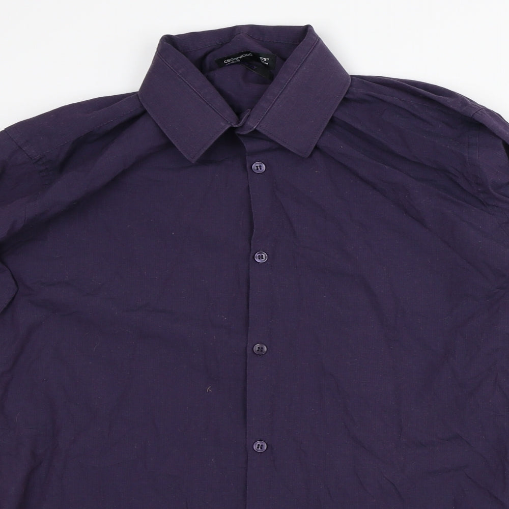 Cedar Wood State Mens Purple Striped Cotton Button-Up Size M Collared