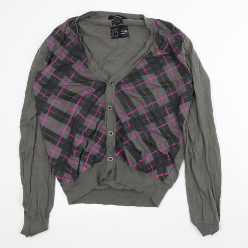 River Island Mens Green V-Neck Geometric Cotton Cardigan Jumper Size L