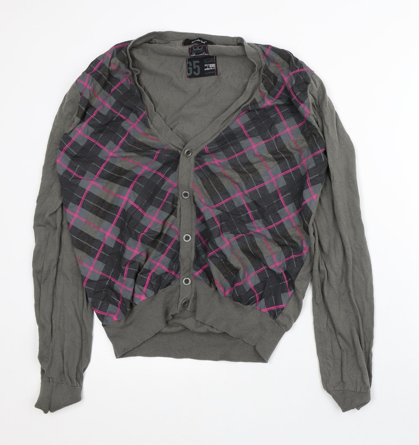 River Island Mens Green V-Neck Geometric Cotton Cardigan Jumper Size L