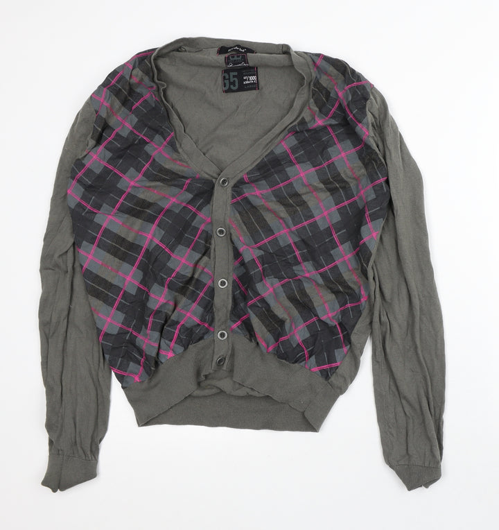 River Island Mens Green V-Neck Geometric Cotton Cardigan Jumper Size L