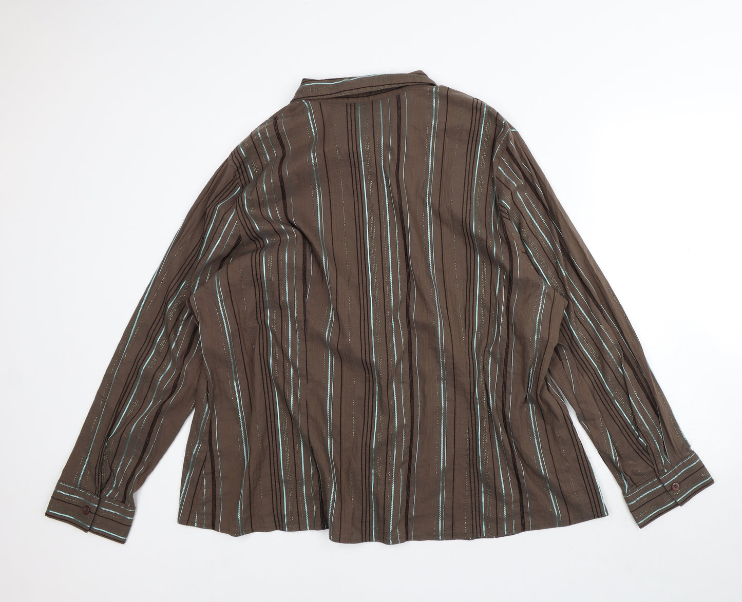 Ann Harvey Womens Brown Striped Cotton Basic Button-Up Size 28 Collared