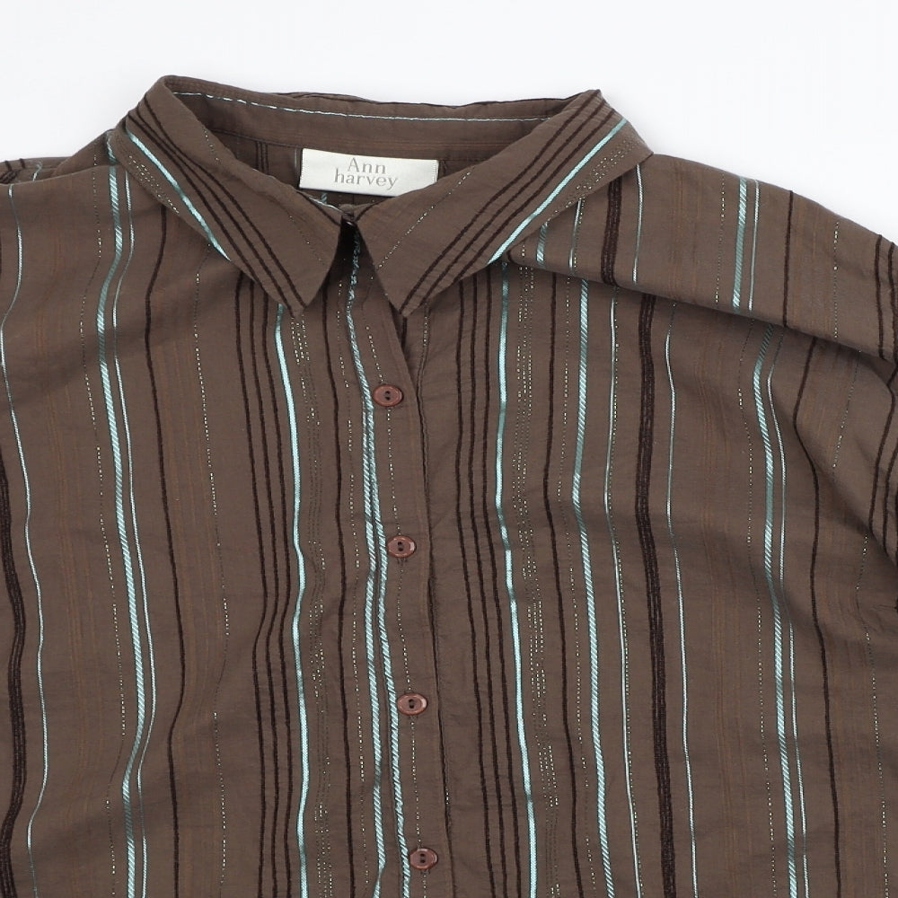 Ann Harvey Womens Brown Striped Cotton Basic Button-Up Size 28 Collared
