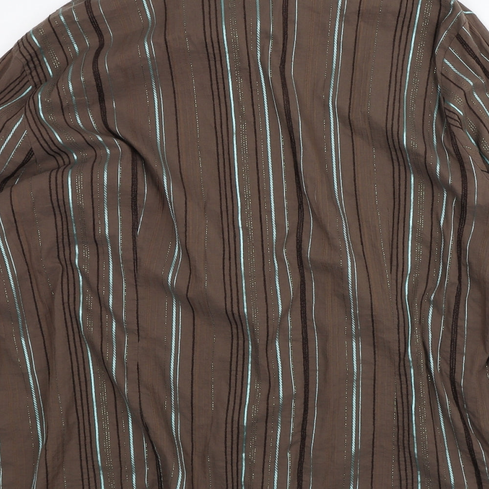 Ann Harvey Womens Brown Striped Cotton Basic Button-Up Size 28 Collared