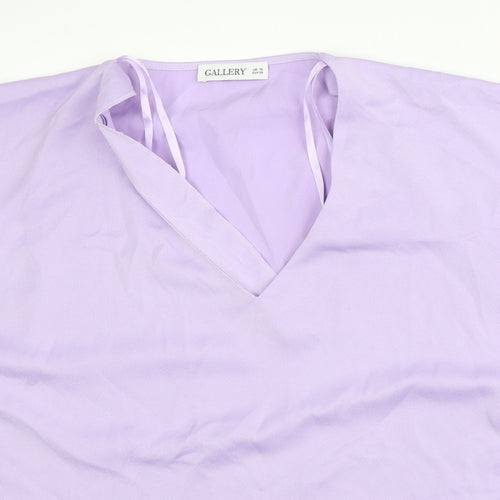 Gallery Womens Purple Polyester Basic T-Shirt Size 10 V-Neck