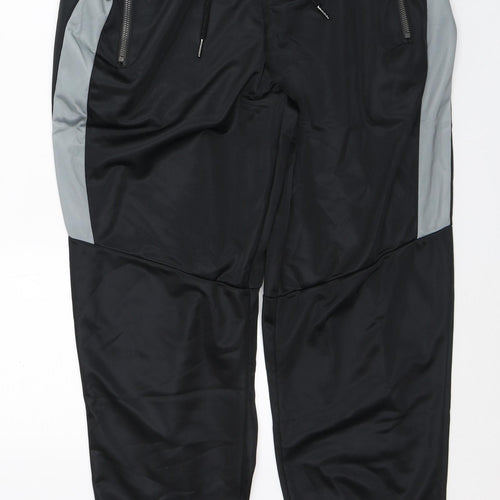 Preworn Mens Black Striped Polyester Track Pants Trousers Size L L30 in Regular