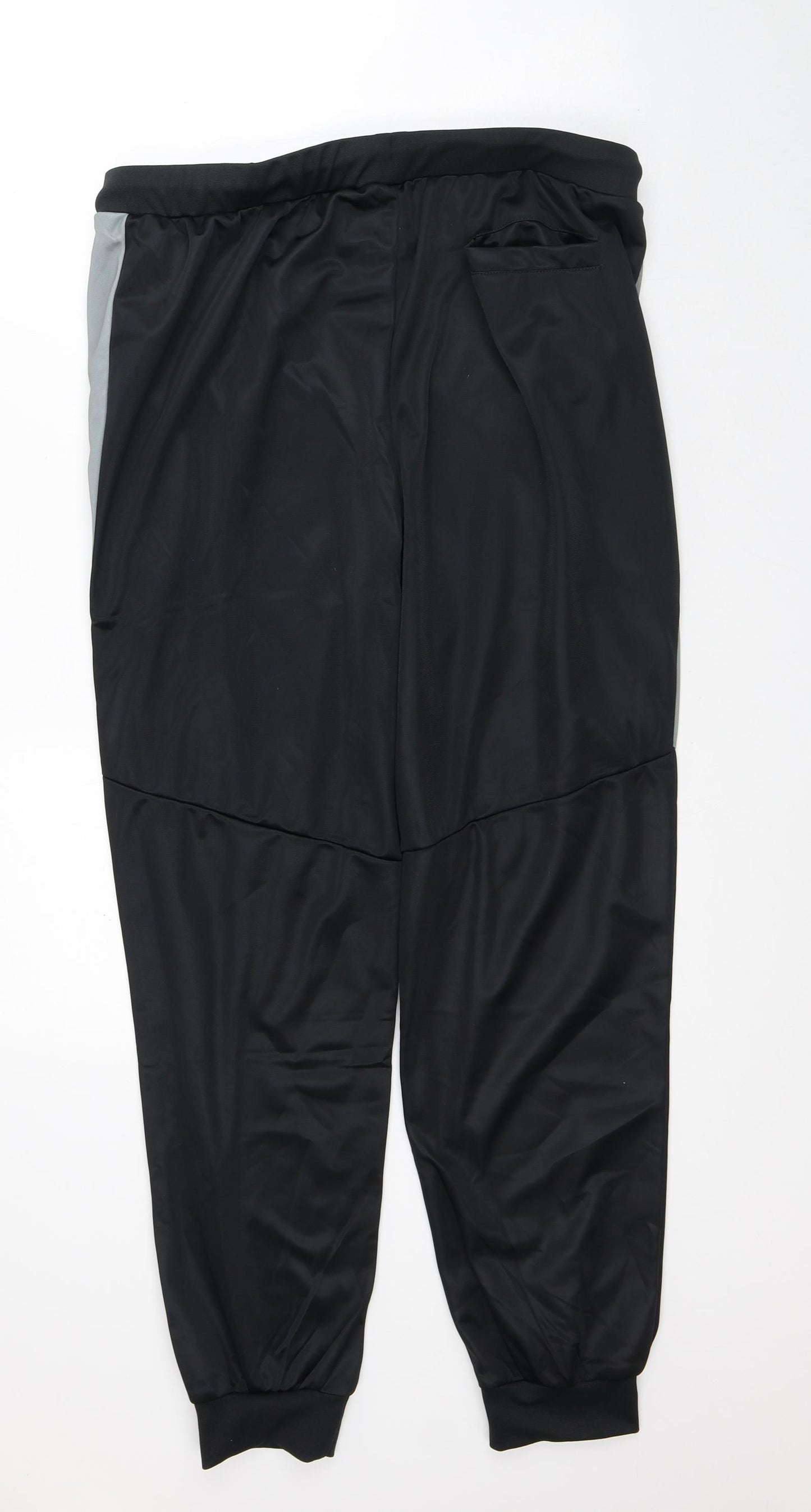 Preworn Mens Black Striped Polyester Track Pants Trousers Size L L30 in Regular
