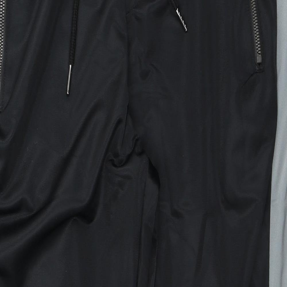 Preworn Mens Black Striped Polyester Track Pants Trousers Size L L30 in Regular