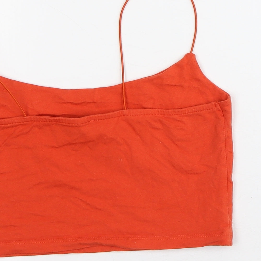 Primark Womens Orange Cotton Cropped Tank Size S Square Neck