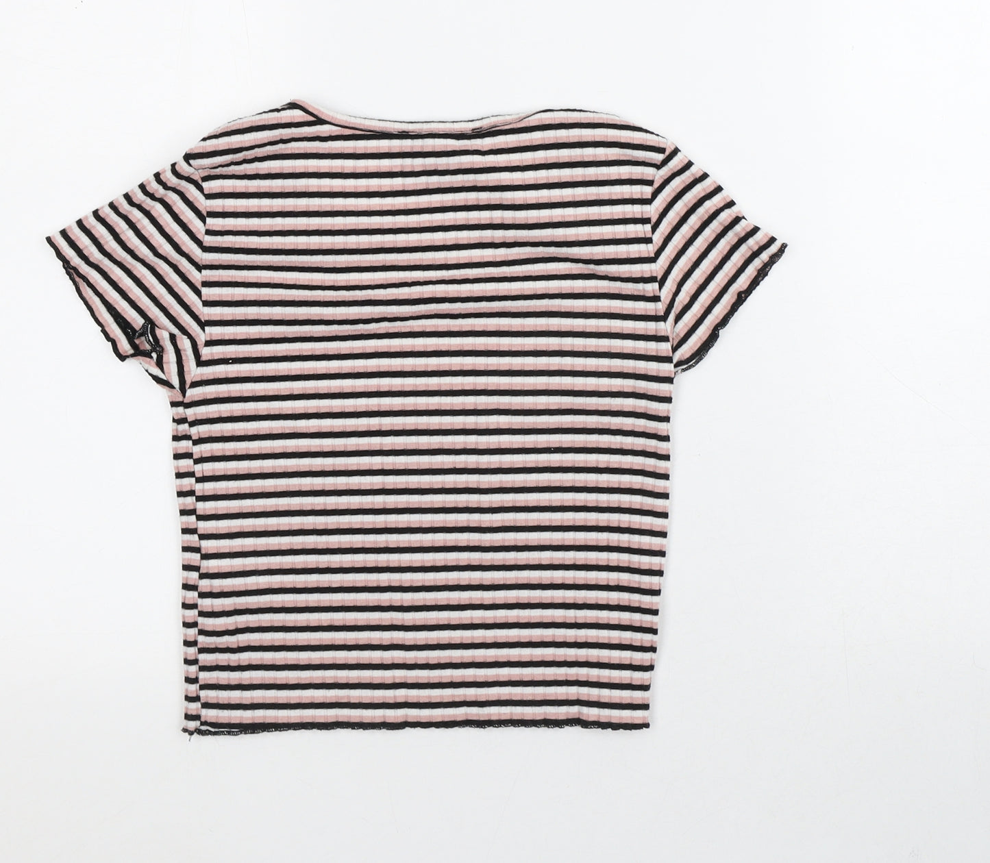 Primark Womens Pink Striped Polyester Basic Blouse Size 8 Scoop Neck