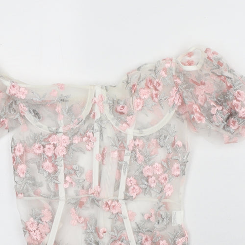 Preworn Womens Clear Floral Polyester Bodysuit One-Piece Size S - Sheer