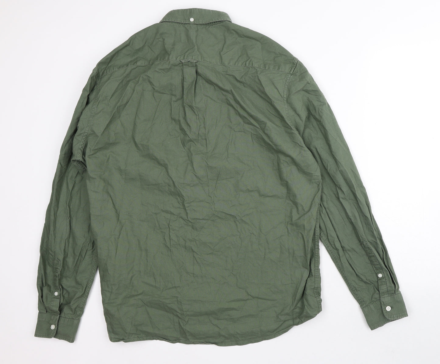 Marks and Spencer Mens Green Cotton Button-Up Size XL Collared