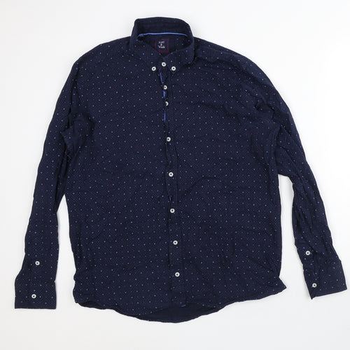 Scott & Wade Mens Blue Polka Dot Cotton Button-Up Size 2XL Collared