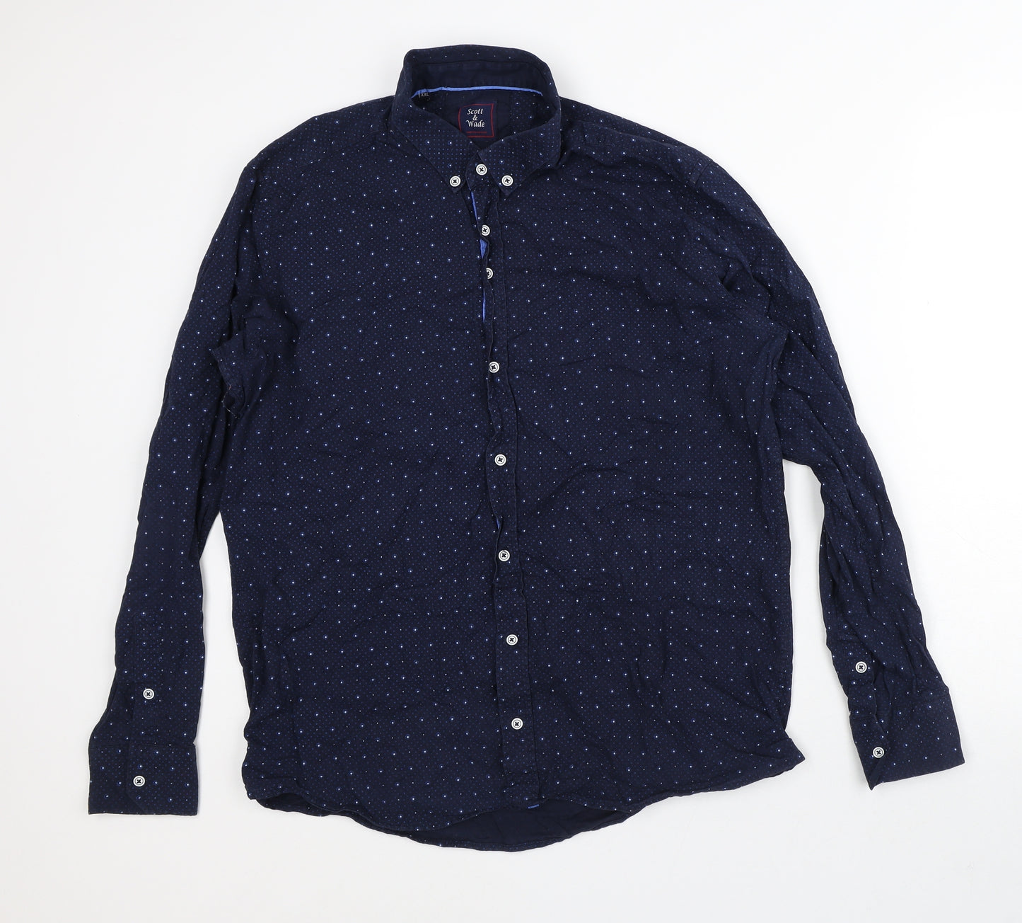 Scott & Wade Mens Blue Polka Dot Cotton Button-Up Size 2XL Collared