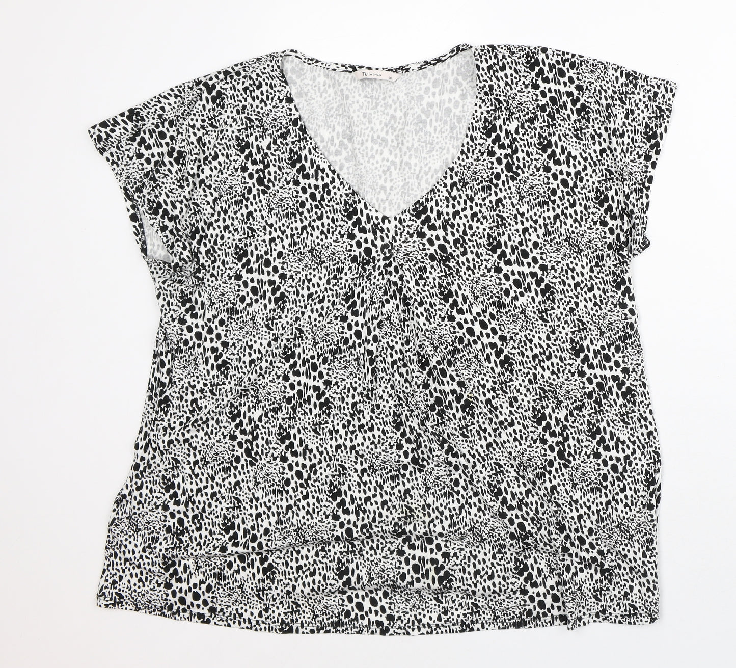 TU Womens White Animal Print Viscose Tunic Blouse Size 16 V-Neck