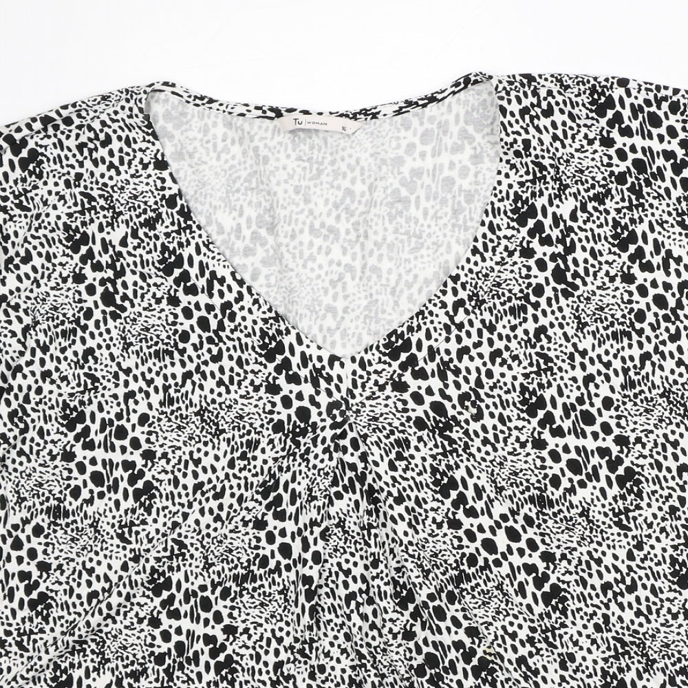 TU Womens White Animal Print Viscose Tunic Blouse Size 16 V-Neck