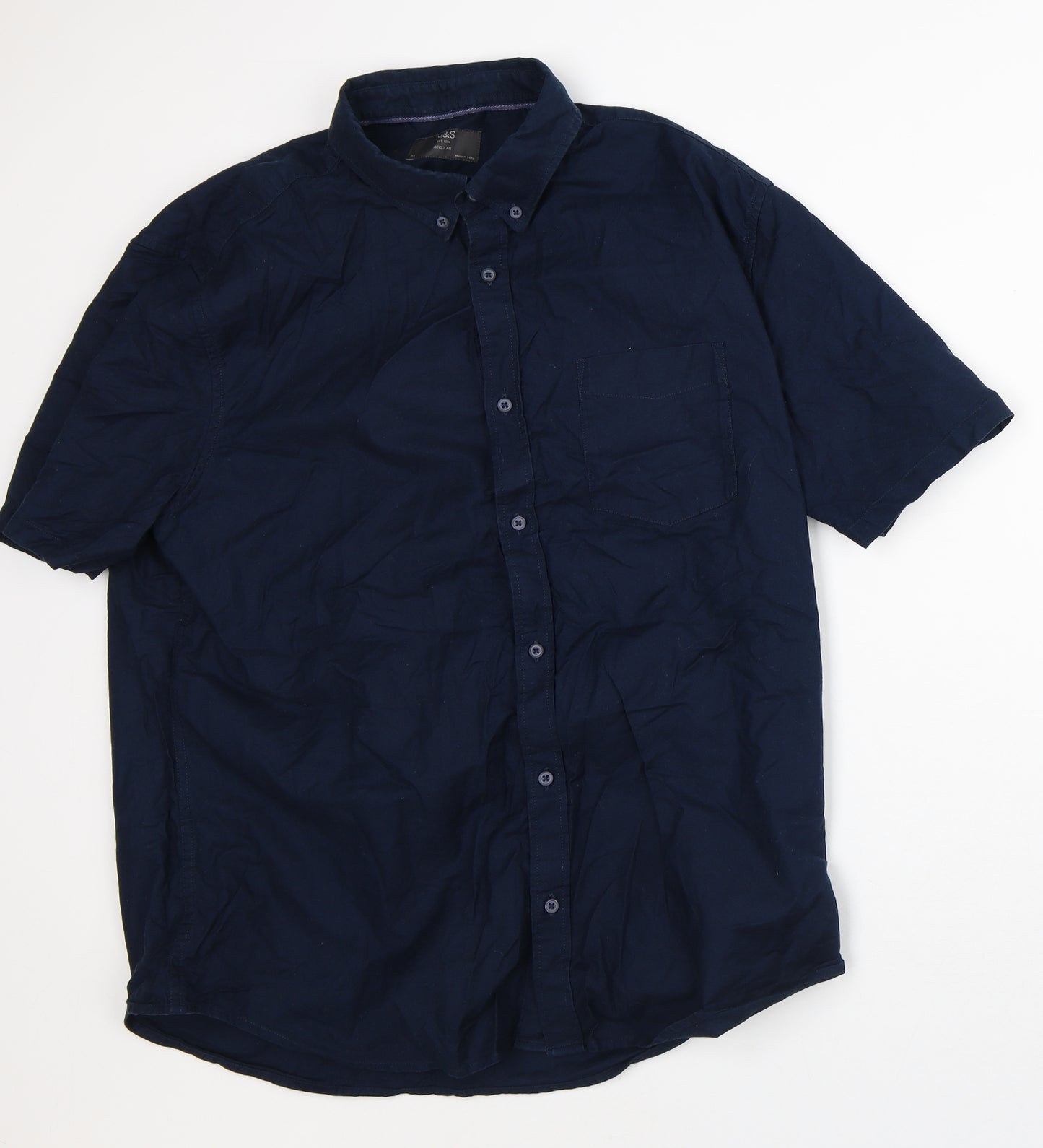 Marks and Spencer Mens Blue Cotton Button-Up Size XL Collared