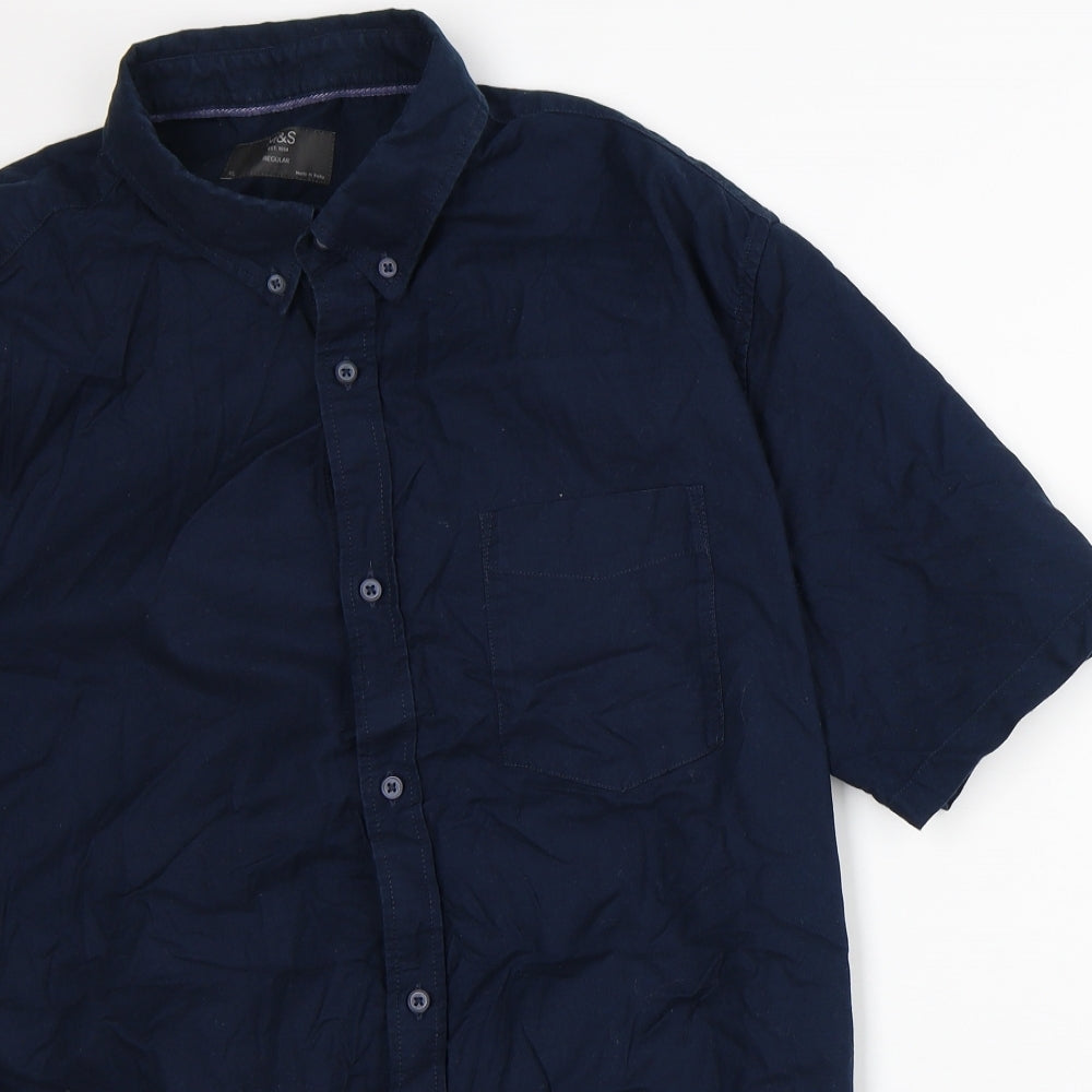 Marks and Spencer Mens Blue Cotton Button-Up Size XL Collared