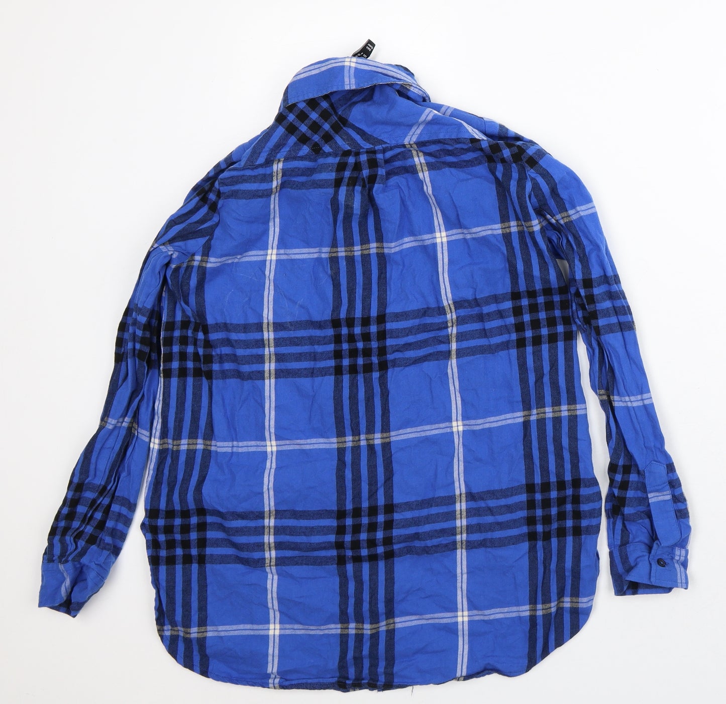 New Look Womens Blue Plaid Cotton Tunic Button-Up Size 10 Collared