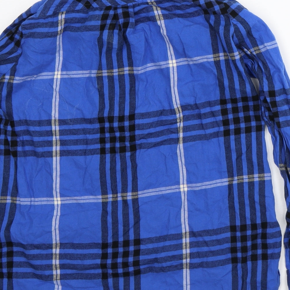 New Look Womens Blue Plaid Cotton Tunic Button-Up Size 10 Collared