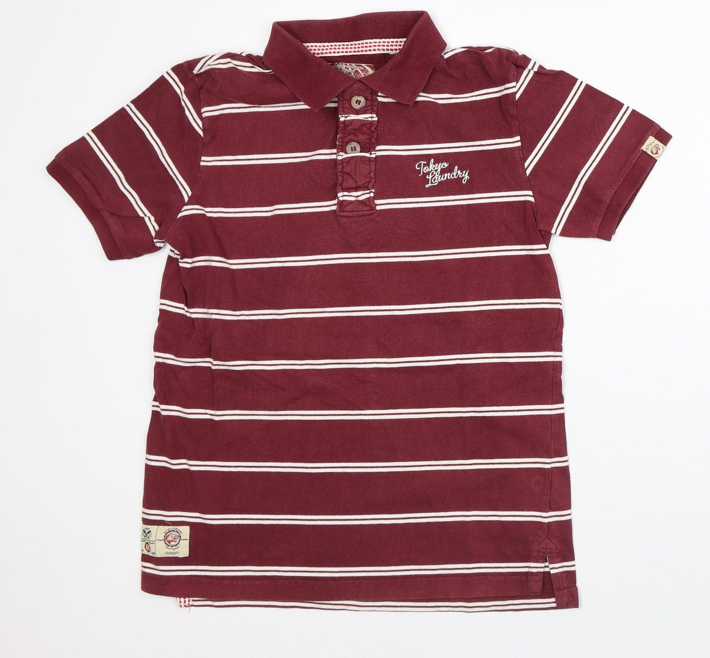Tokyo Laundry Mens Red Striped Cotton Polo Size S Collared