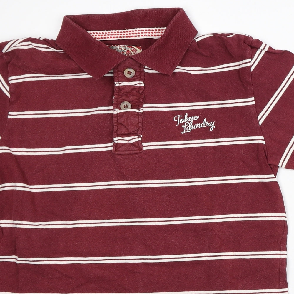 Tokyo Laundry Mens Red Striped Cotton Polo Size S Collared