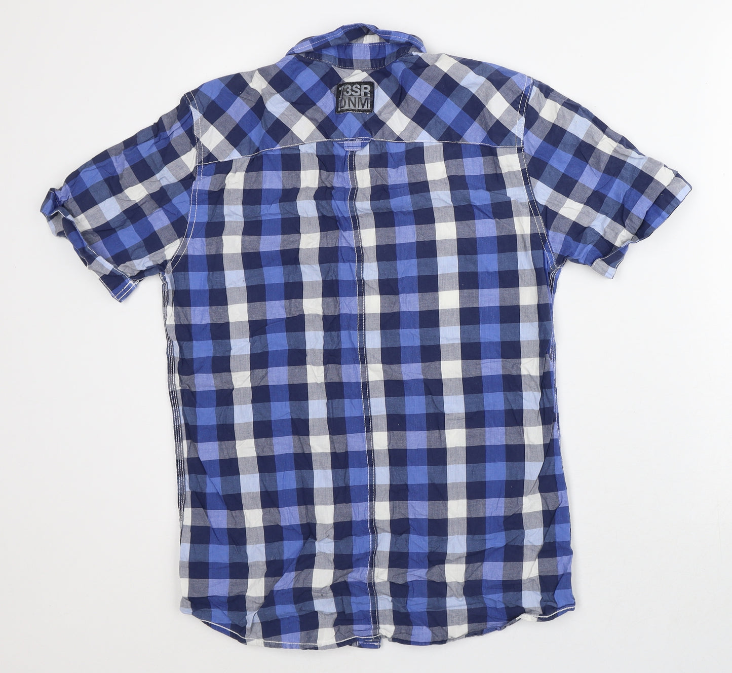 DNMSeries Mens Blue Plaid Cotton Button-Up Size S Collared