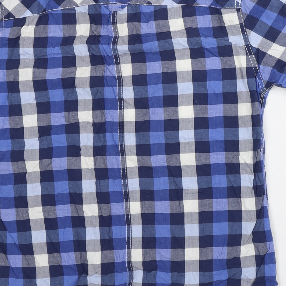 DNMSeries Mens Blue Plaid Cotton Button-Up Size S Collared