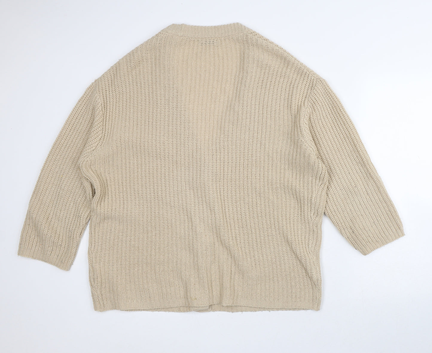 Pull&Bear Womens Beige V-Neck Acrylic Pullover Jumper Size M