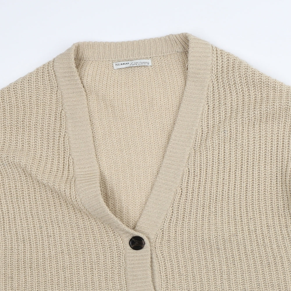 Pull&Bear Womens Beige V-Neck Acrylic Pullover Jumper Size M