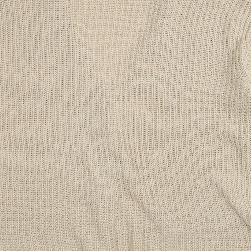 Pull&Bear Womens Beige V-Neck Acrylic Pullover Jumper Size M