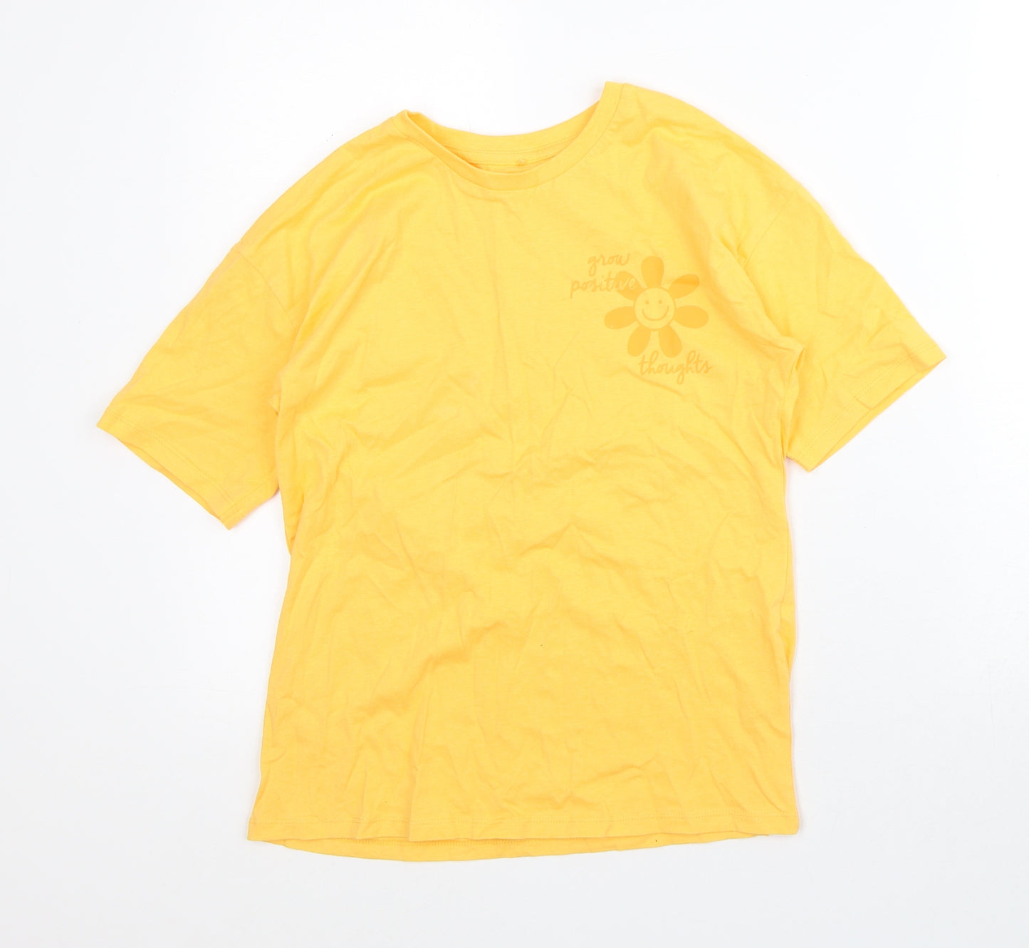 George Girls Yellow Cotton Basic T-Shirt Size 9-10 Years Crew Neck - Positivity