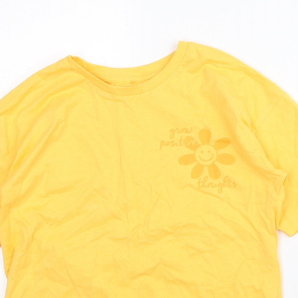 George Girls Yellow Cotton Basic T-Shirt Size 9-10 Years Crew Neck - Positivity