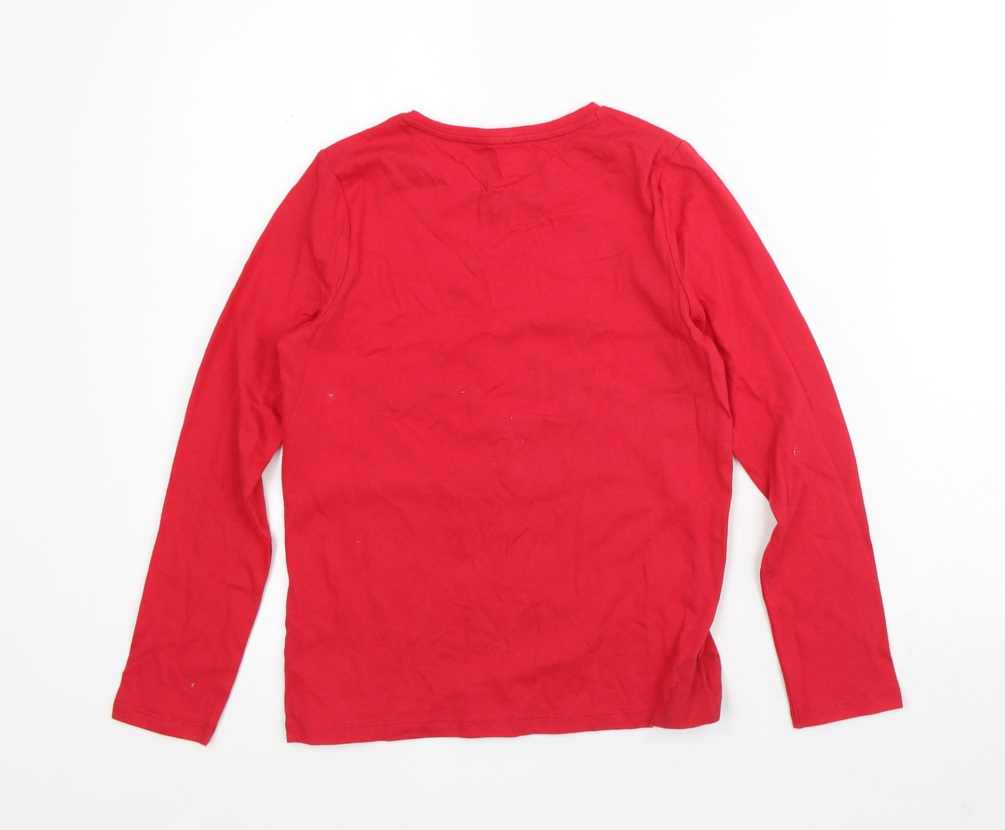 F&F Girls Red Cotton Basic T-Shirt Size 9-10 Years Crew Neck - Rudolph