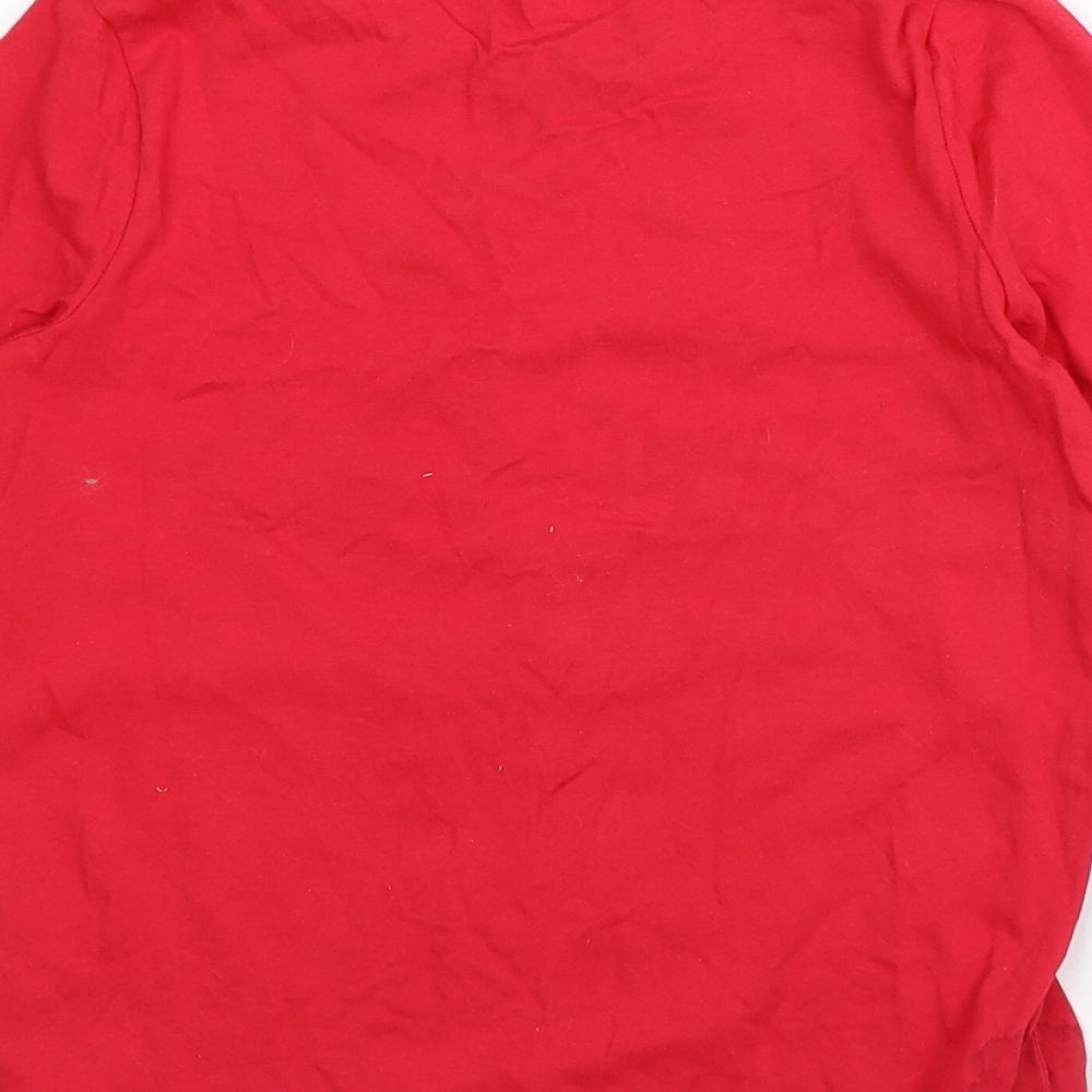 F&F Girls Red Cotton Basic T-Shirt Size 9-10 Years Crew Neck - Rudolph