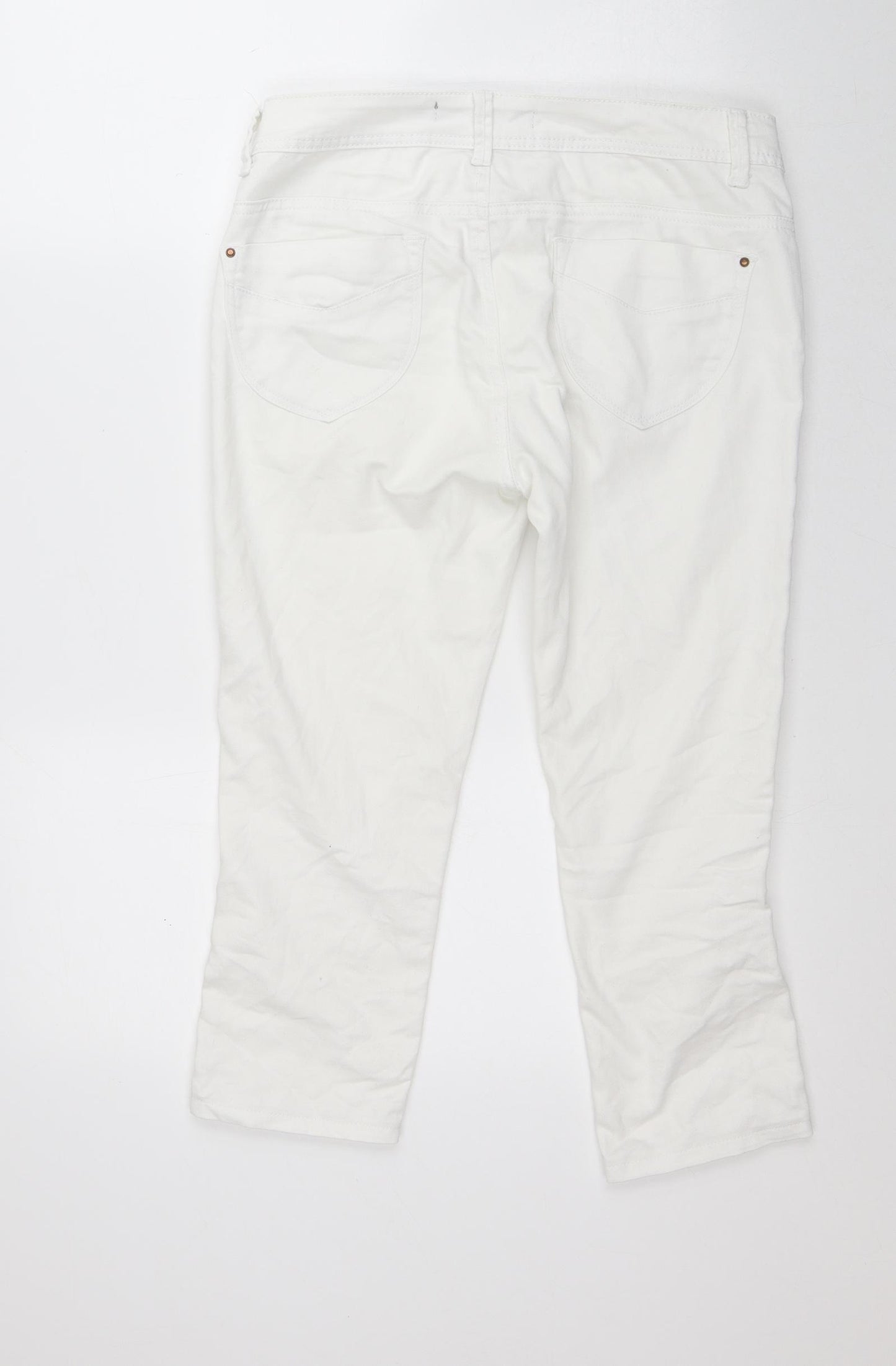 Dunnes Stores Womens White Cotton Capri Jeans Size 10 L22 in Regular