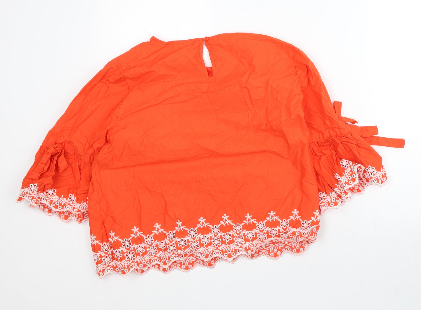 Primark Womens Orange Floral Polyester Basic Blouse Size 14 Round Neck