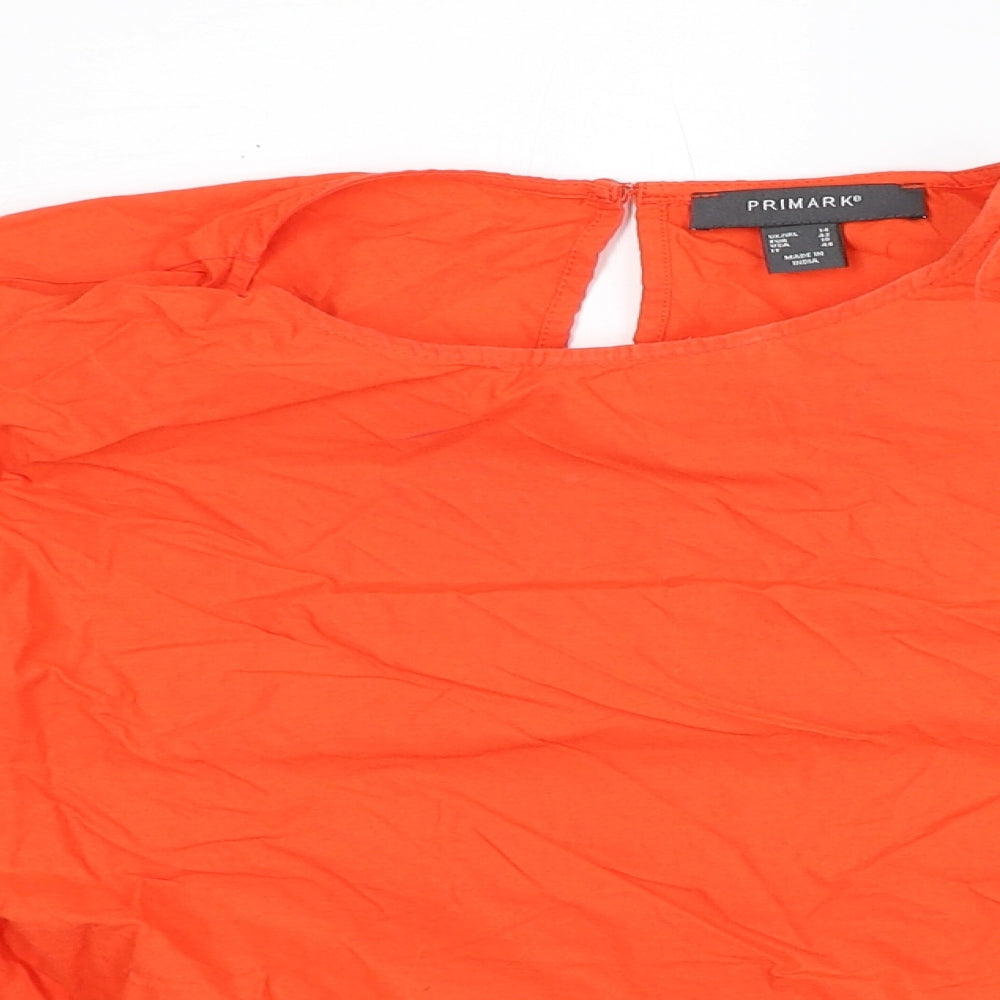 Primark Womens Orange Floral Polyester Basic Blouse Size 14 Round Neck