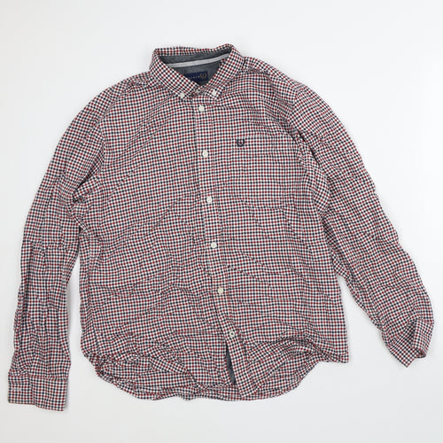 Lincoln Mens White Plaid Cotton Button-Up Size M Collared