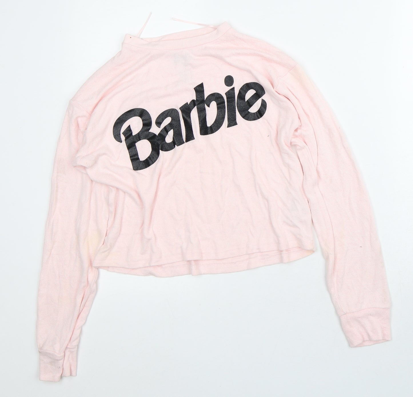 Barbie Womens Pink Viscose Cropped T-Shirt Size XS Crew Neck