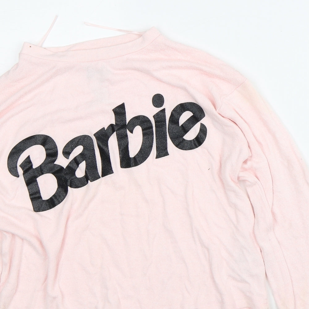 Barbie Womens Pink Viscose Cropped T-Shirt Size XS Crew Neck