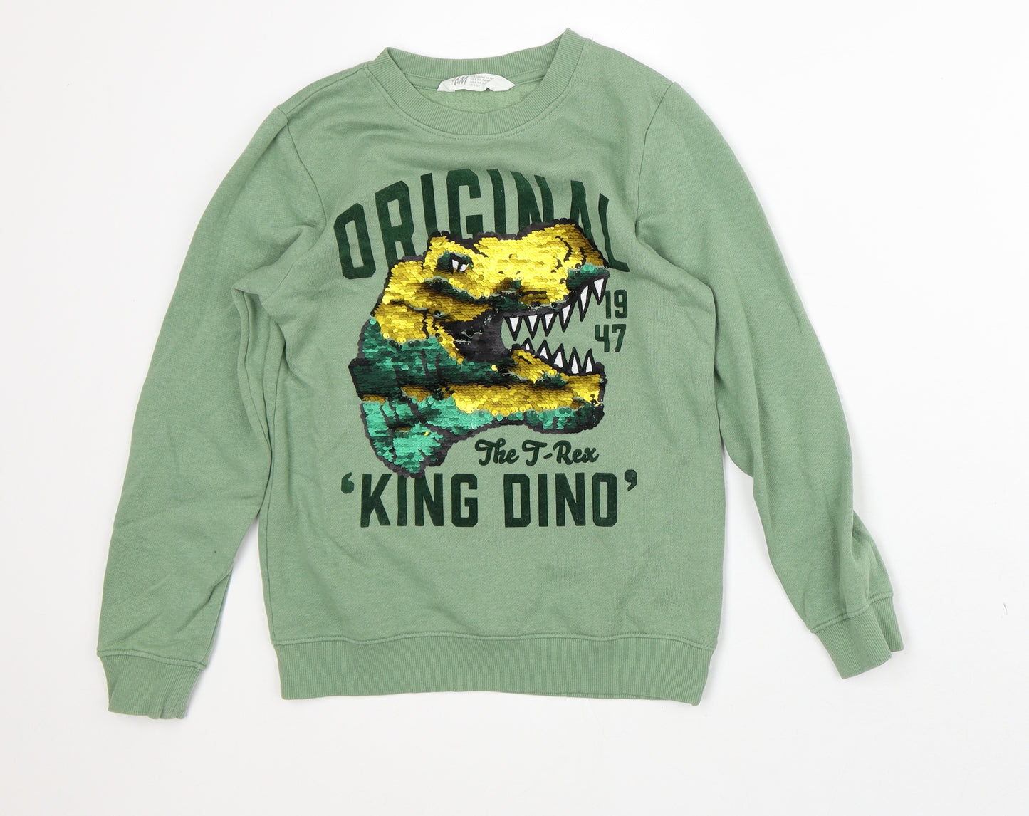 H&M Boys Green Cotton Pullover Sweatshirt Size 8-9 Years - Dinosaur