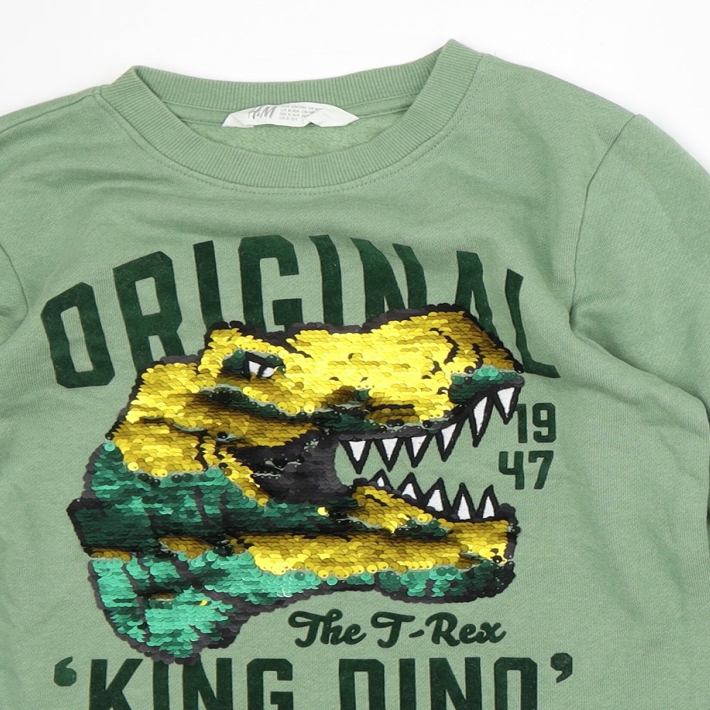 H&M Boys Green Cotton Pullover Sweatshirt Size 8-9 Years - Dinosaur