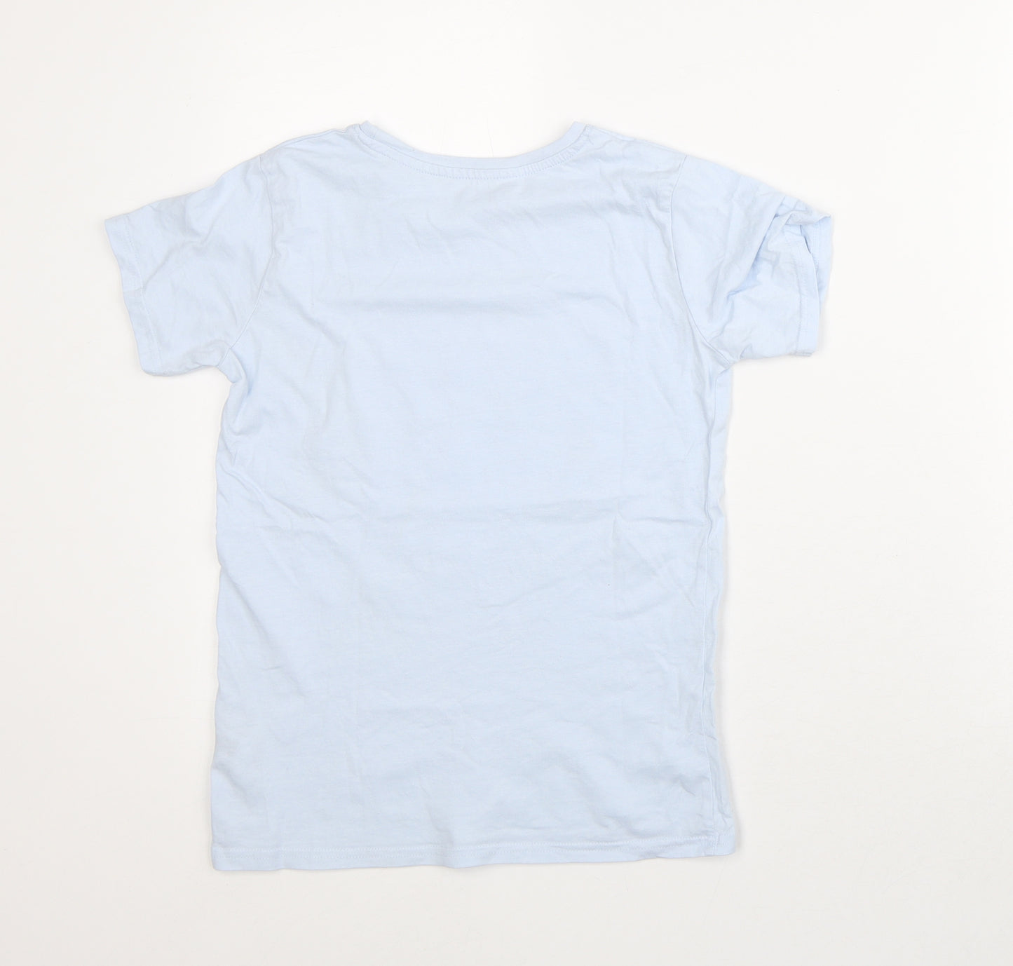 Dunnes Stores Girls Blue Cotton Basic T-Shirt Size 9-10 Years Crew Neck - Shark