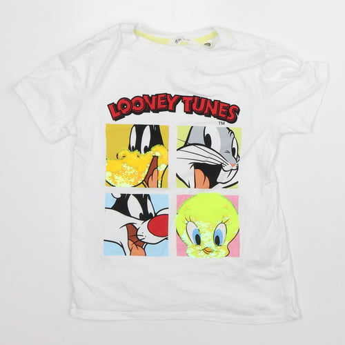 Warner Bros. Interactive Entertainment Boys White Cotton Basic T-Shirt Size 8-9 Years Crew Neck - Looney Tunes