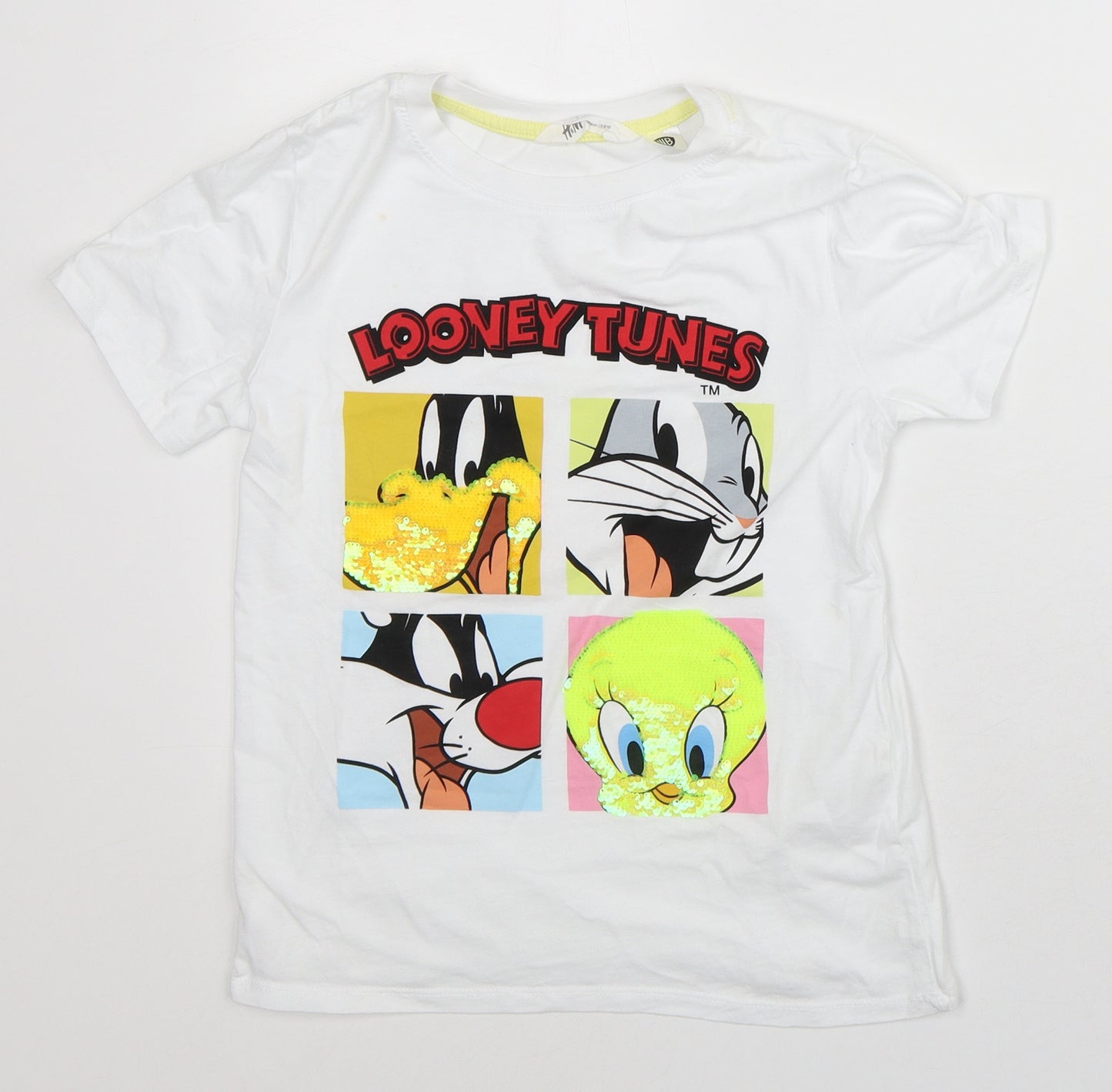 Warner Bros. Interactive Entertainment Boys White Cotton Basic T-Shirt Size 8-9 Years Crew Neck - Looney Tunes
