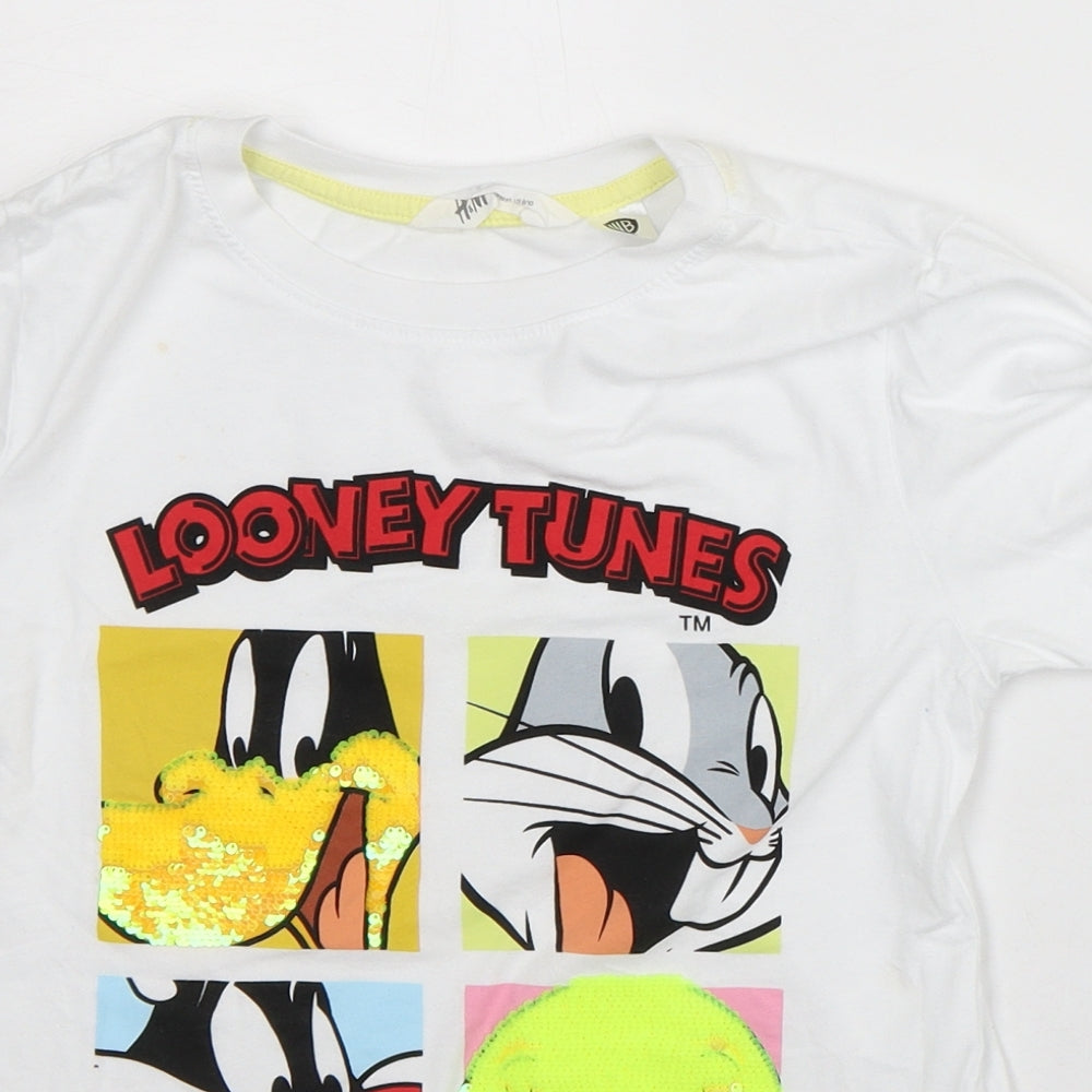 Warner Bros. Interactive Entertainment Boys White Cotton Basic T-Shirt Size 8-9 Years Crew Neck - Looney Tunes