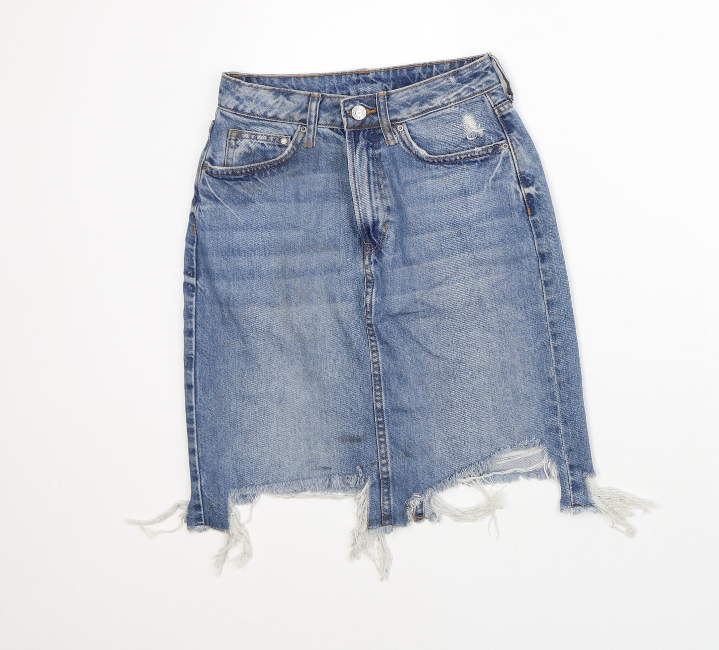 &Denim Womens Blue Cotton Straight & Pencil Skirt Size 6 - Cut Off