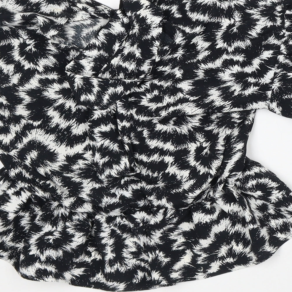 Topshop Womens White Geometric Polyester Basic Blouse Size 8 V-Neck