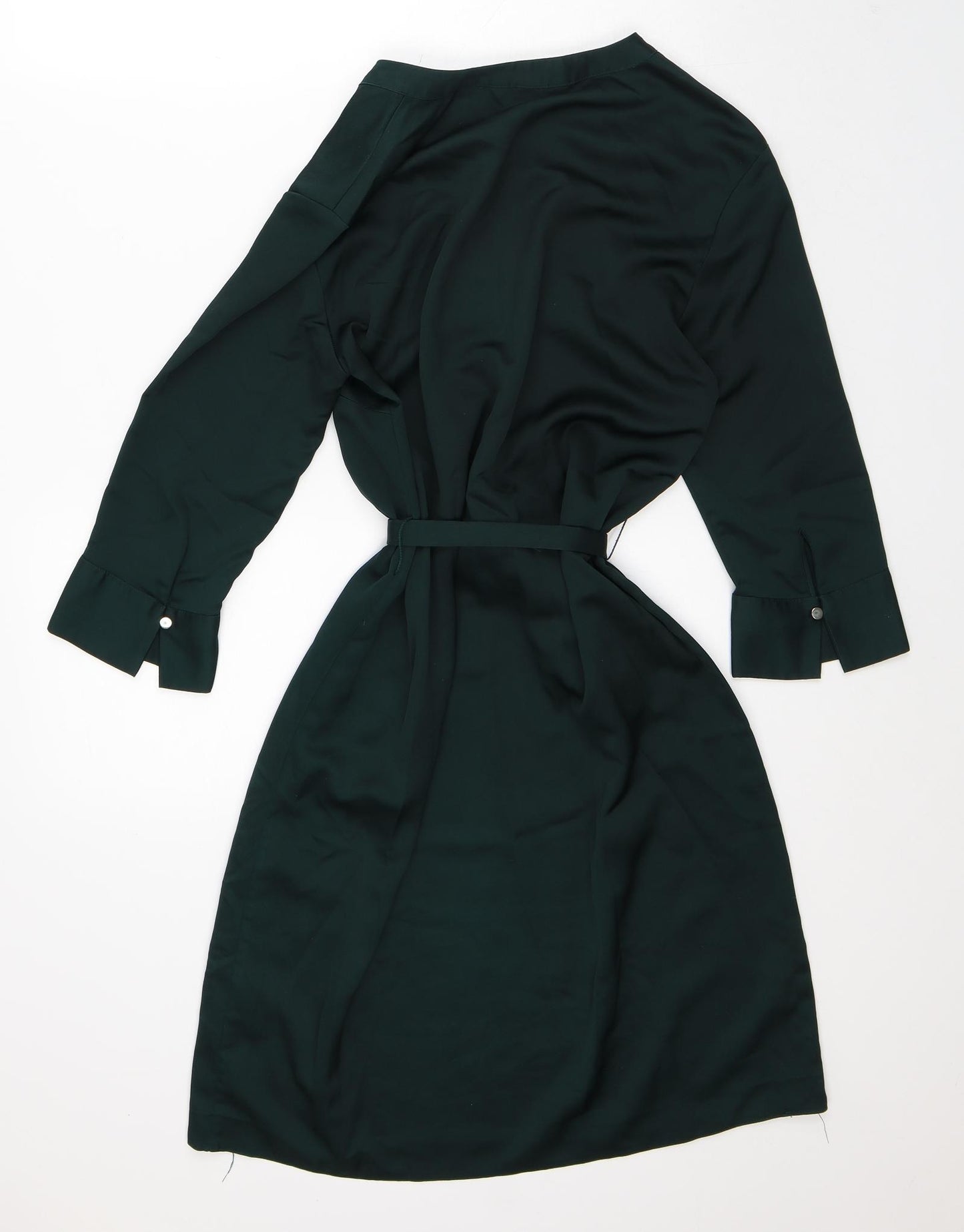 H&M Womens Green Polyester Fit & Flare Size 10 V-Neck