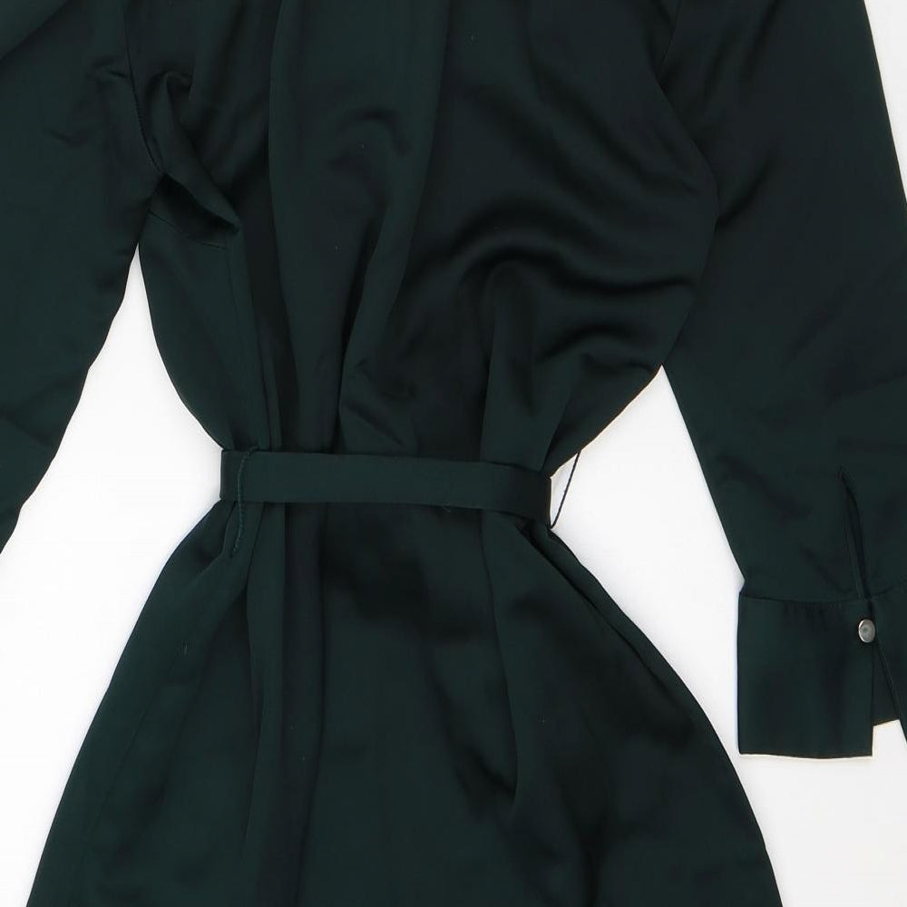 H&M Womens Green Polyester Fit & Flare Size 10 V-Neck